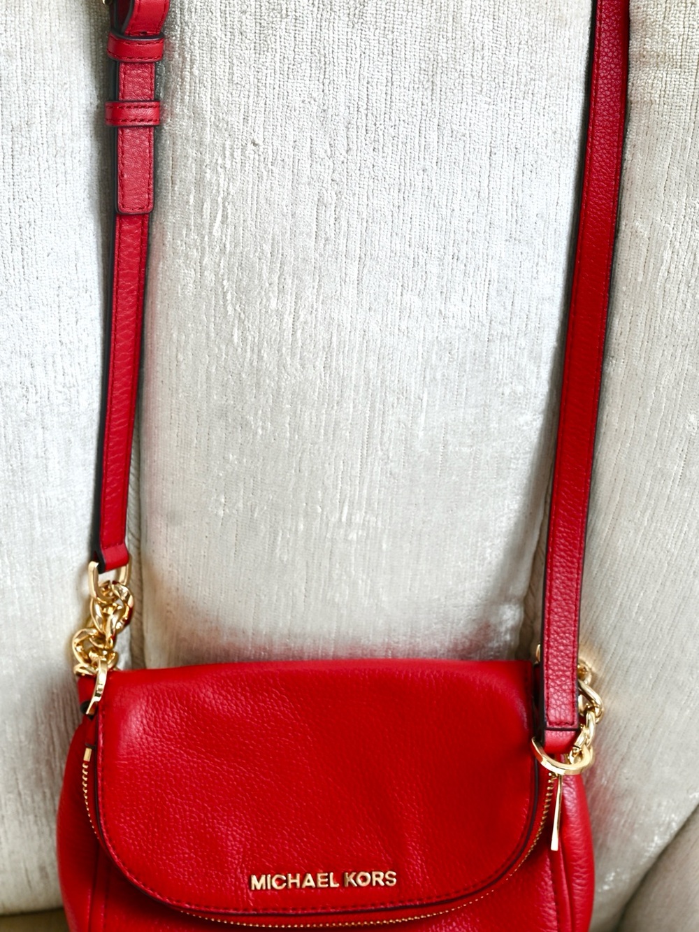 Michael Kors Red Leather Crossbody with Gold Hardware